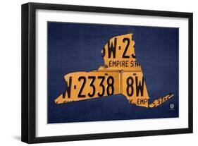 New York License Plate Map-Design Turnpike-Framed Premium Giclee Print