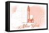 New York - Lighthouse - Coral - Coastal Icon-Lantern Press-Framed Stretched Canvas