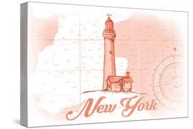 New York - Lighthouse - Coral - Coastal Icon-Lantern Press-Stretched Canvas