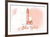 New York - Lighthouse - Coral - Coastal Icon-Lantern Press-Framed Art Print