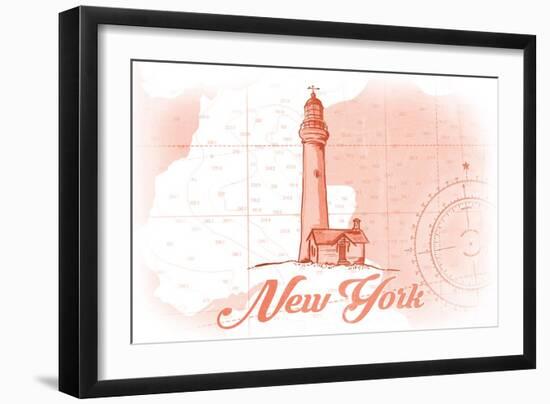 New York - Lighthouse - Coral - Coastal Icon-Lantern Press-Framed Art Print