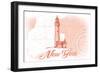 New York - Lighthouse - Coral - Coastal Icon-Lantern Press-Framed Art Print