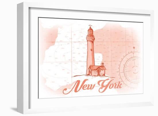 New York - Lighthouse - Coral - Coastal Icon-Lantern Press-Framed Art Print