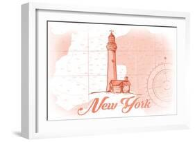 New York - Lighthouse - Coral - Coastal Icon-Lantern Press-Framed Art Print