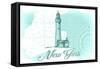 New York - Lighthouse - Teal - Coastal Icon-Lantern Press-Framed Stretched Canvas