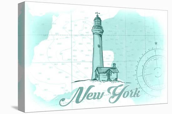 New York - Lighthouse - Teal - Coastal Icon-Lantern Press-Stretched Canvas