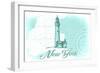 New York - Lighthouse - Teal - Coastal Icon-Lantern Press-Framed Art Print