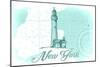 New York - Lighthouse - Teal - Coastal Icon-Lantern Press-Mounted Art Print