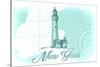 New York - Lighthouse - Teal - Coastal Icon-Lantern Press-Stretched Canvas