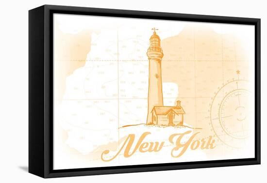 New York - Lighthouse - Yellow - Coastal Icon-Lantern Press-Framed Stretched Canvas