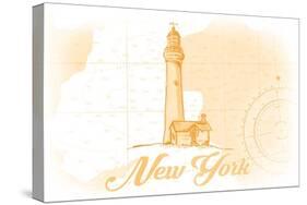 New York - Lighthouse - Yellow - Coastal Icon-Lantern Press-Stretched Canvas