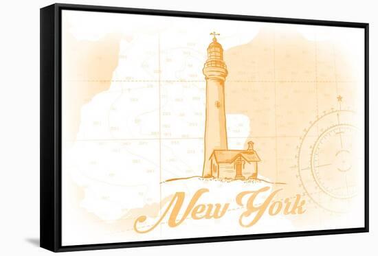 New York - Lighthouse - Yellow - Coastal Icon-Lantern Press-Framed Stretched Canvas