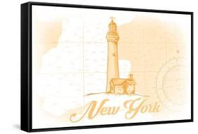 New York - Lighthouse - Yellow - Coastal Icon-Lantern Press-Framed Stretched Canvas