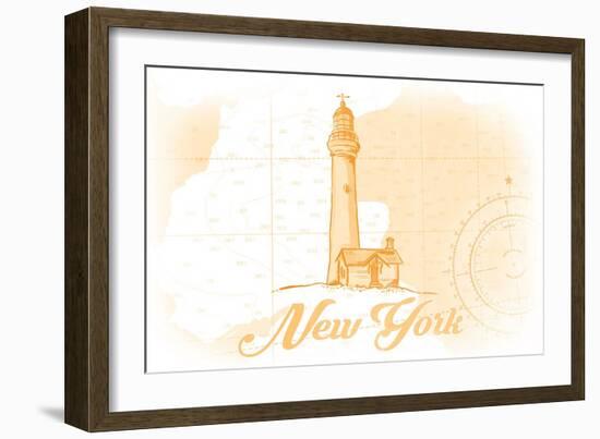 New York - Lighthouse - Yellow - Coastal Icon-Lantern Press-Framed Art Print