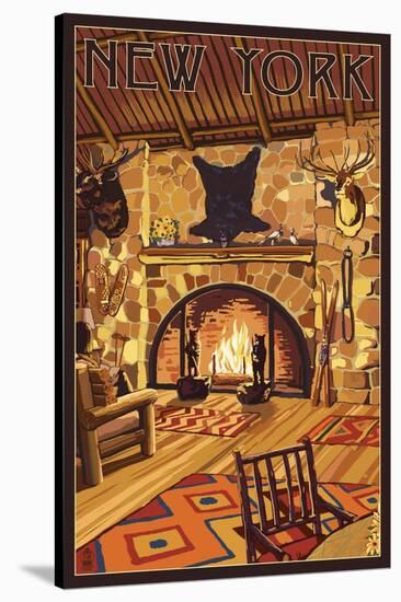 New York - Lodge Interior-Lantern Press-Stretched Canvas