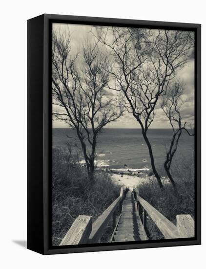 New York, Long Island, Cutchogue, Horton Point Lighthouse Stairs and Long Island Sound, USA-Walter Bibikow-Framed Stretched Canvas