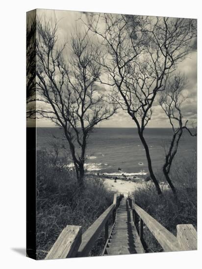 New York, Long Island, Cutchogue, Horton Point Lighthouse Stairs and Long Island Sound, USA-Walter Bibikow-Stretched Canvas