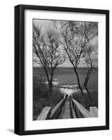 New York, Long Island, Cutchogue, Horton Point Lighthouse Stairs and Long Island Sound, USA-Walter Bibikow-Framed Premium Photographic Print