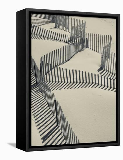 New York, Long Island, the Hamptons, Westhampton Beach, Beach Erosion Fence, USA-Walter Bibikow-Framed Stretched Canvas