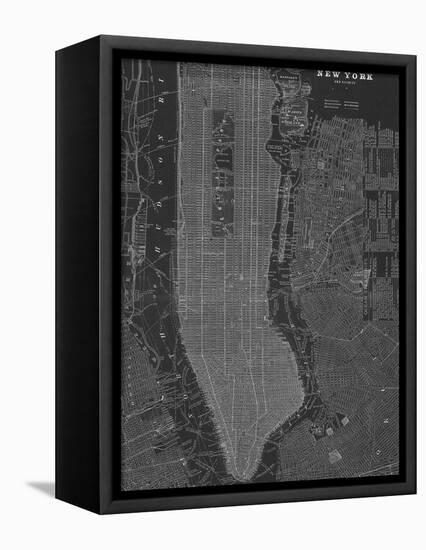 New York Map - B&W-Z Studio-Framed Stretched Canvas