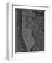 New York Map - B&W-Z Studio-Framed Art Print