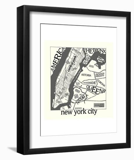 New York Map-Urban Cricket-Framed Art Print