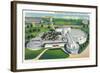 New York, New York - Aerial View of Ford Building at World's Fair-Lantern Press-Framed Art Print