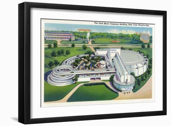 New York, New York - Aerial View of Ford Building at World's Fair-Lantern Press-Framed Art Print