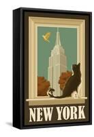 New York, New York - Empire State Buildin and Cat Window-Lantern Press-Framed Stretched Canvas