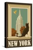 New York, New York - Empire State Buildin and Cat Window-Lantern Press-Stretched Canvas