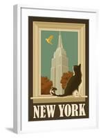 New York, New York - Empire State Buildin and Cat Window-Lantern Press-Framed Art Print