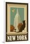 New York, New York - Empire State Buildin and Cat Window-Lantern Press-Framed Art Print