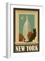 New York, New York - Empire State Buildin and Cat Window-Lantern Press-Framed Art Print