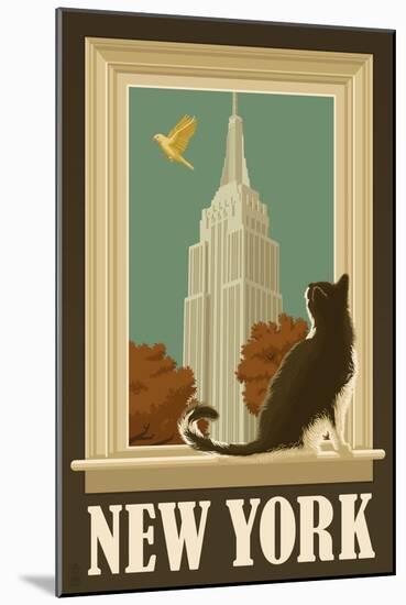 New York, New York - Empire State Buildin and Cat Window-Lantern Press-Mounted Art Print