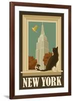 New York, New York - Empire State Buildin and Cat Window-Lantern Press-Framed Art Print