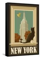 New York, New York - Empire State Buildin and Cat Window-Lantern Press-Framed Stretched Canvas