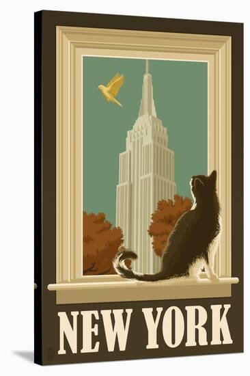 New York, New York - Empire State Buildin and Cat Window-Lantern Press-Stretched Canvas