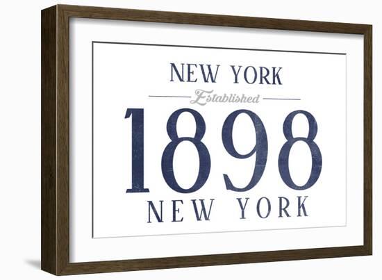 New York, New York - Established Date (Blue)-Lantern Press-Framed Art Print