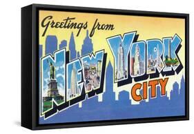 New York, New York - Large Letter Scenes-Lantern Press-Framed Stretched Canvas