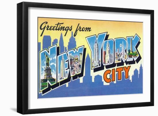 New York, New York - Large Letter Scenes-Lantern Press-Framed Art Print