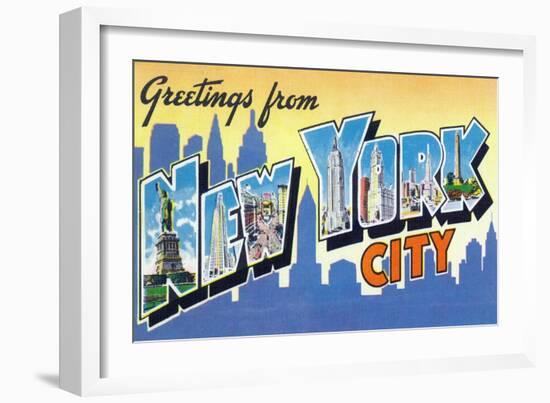 New York, New York - Large Letter Scenes-Lantern Press-Framed Art Print