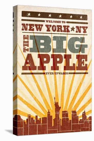 New York, New York - Skyline and Sunburst Screenprint Style-Lantern Press-Stretched Canvas