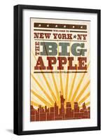 New York, New York - Skyline and Sunburst Screenprint Style-Lantern Press-Framed Art Print