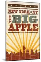 New York, New York - Skyline and Sunburst Screenprint Style-Lantern Press-Mounted Art Print