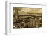 NEW YORK, NEW YORK, USA - Brooklyn Bridge and East River taken from elevated view - sepia tone-Panoramic Images-Framed Photographic Print