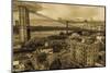 NEW YORK, NEW YORK, USA - Brooklyn Bridge and East River taken from elevated view - sepia tone-Panoramic Images-Mounted Photographic Print