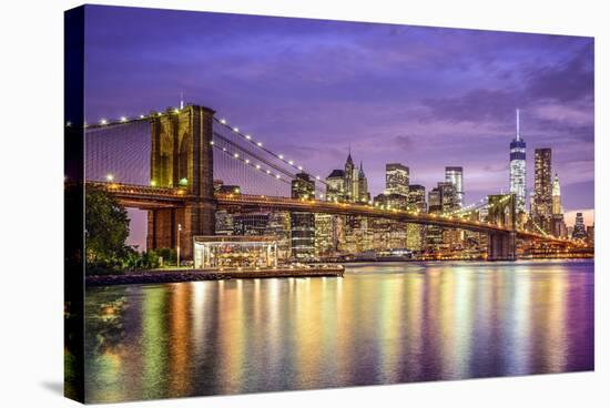 New York, New York, USA City Skyline with the Brooklyn Bridge and Manhattan Financial District Over-SeanPavonePhoto-Stretched Canvas