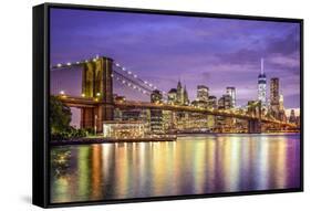 New York, New York, USA City Skyline with the Brooklyn Bridge and Manhattan Financial District Over-SeanPavonePhoto-Framed Stretched Canvas