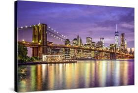 New York, New York, USA City Skyline with the Brooklyn Bridge and Manhattan Financial District Over-SeanPavonePhoto-Stretched Canvas