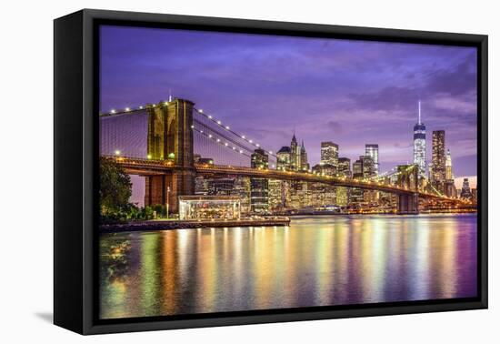 New York, New York, USA City Skyline with the Brooklyn Bridge and Manhattan Financial District Over-SeanPavonePhoto-Framed Stretched Canvas